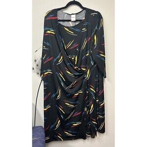 VTG Blair Women's Size 2X 80’s Wrap Tie Rainbow Color Black Stretch Midi Dress